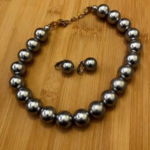 Bold Silver Beaded Necklace and Earrings